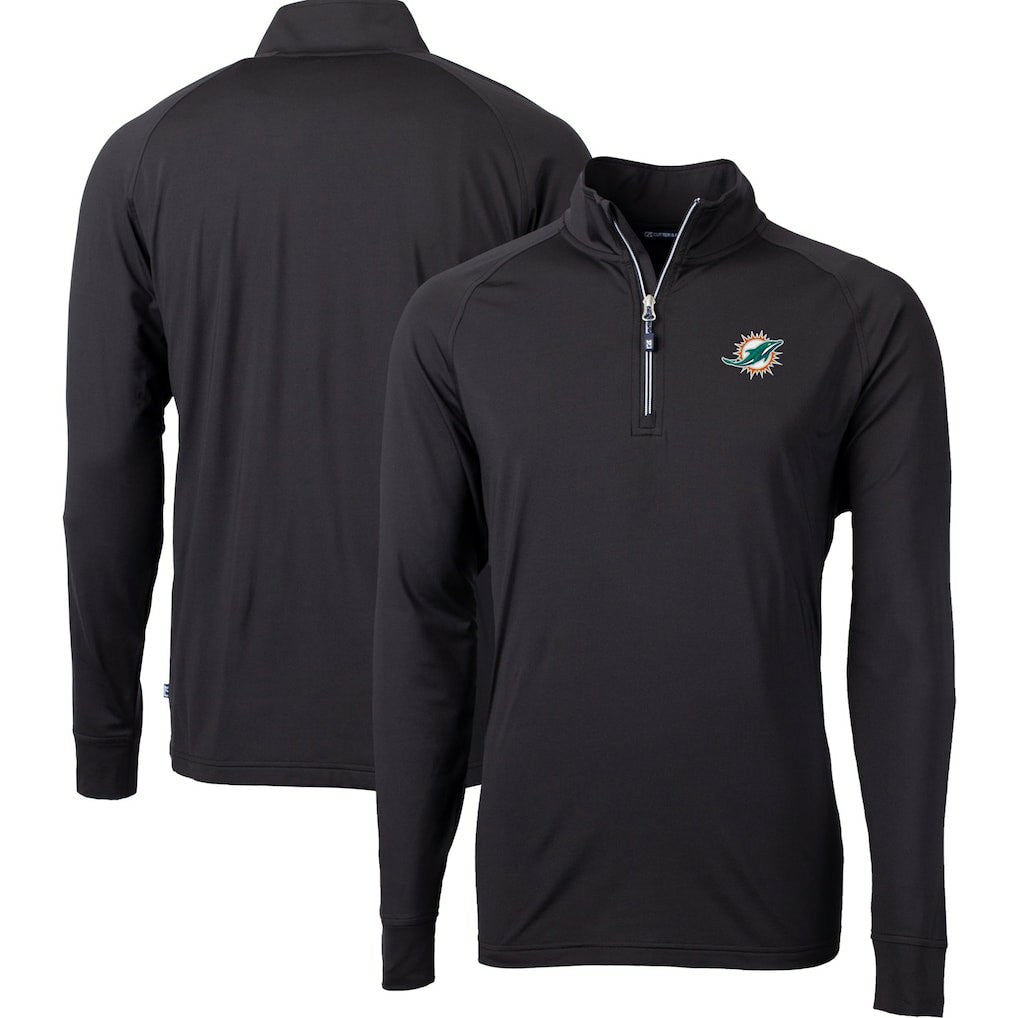 Miami Dolphins Cutter & Buck Big & Tall Adapt Eco DryTec Raglan Quarter-Zip Jacket Black | NFL