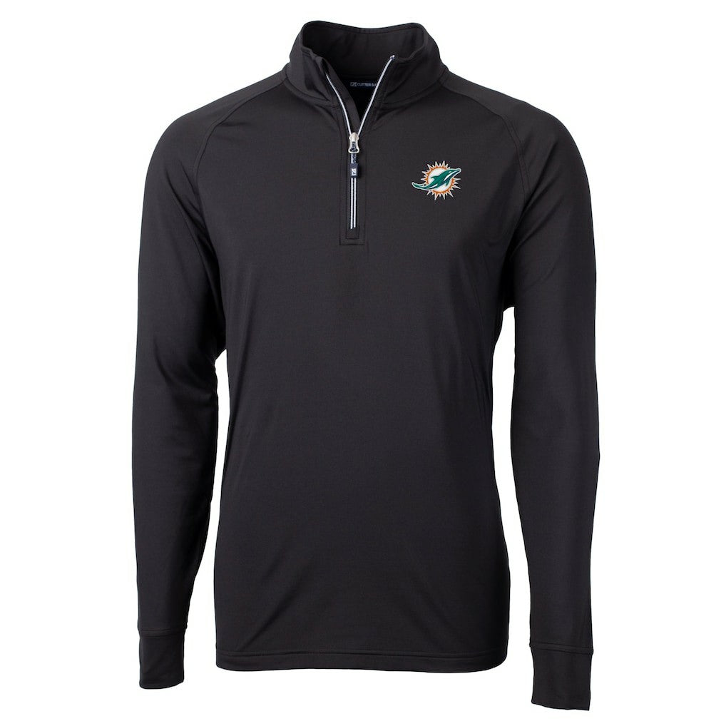 Miami Dolphins Cutter & Buck Big & Tall Adapt Eco DryTec Raglan Quarter-Zip Jacket Black | NFL