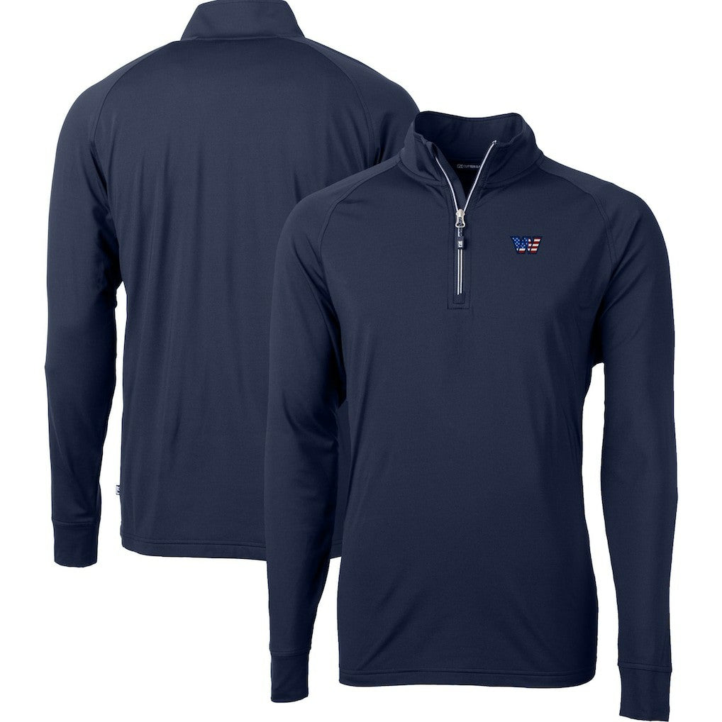 Washington Commanders Cutter & Buck Big & Tall Americana Adapt Eco DryTec Raglan Quarter-Zip Jacket Navy | NFL