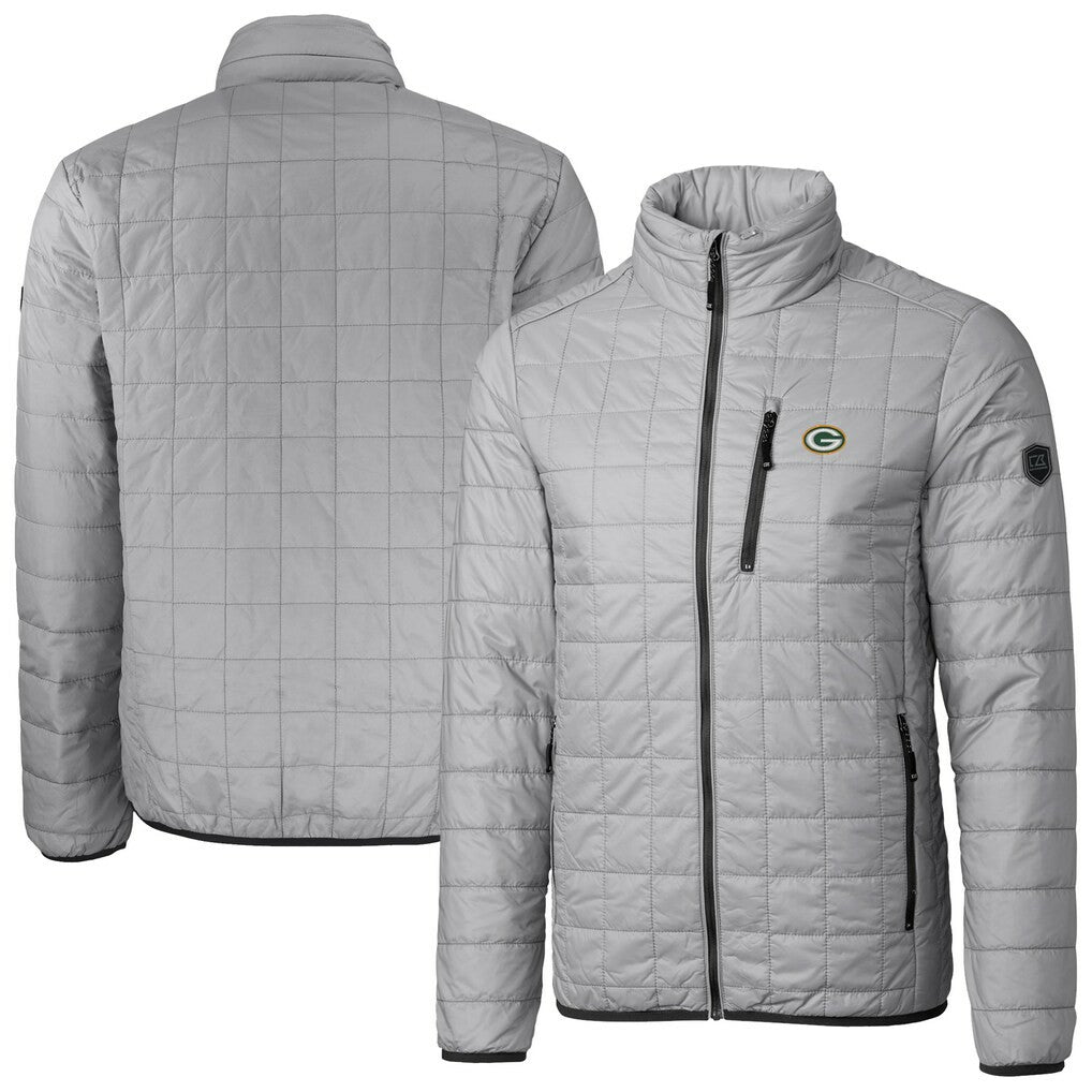 Green Bay Packers Cutter & Buck Big & Tall Rainier PrimaLoft Eco Insulated Full-Zip Hoodie Puffer Jacket Gray | NFL