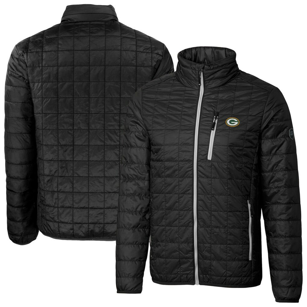 Green Bay Packers Cutter & Buck Big & Tall Rainier PrimaLoft Eco Insulated Full-Zip Hoodie Puffer Jacket Black | NFL
