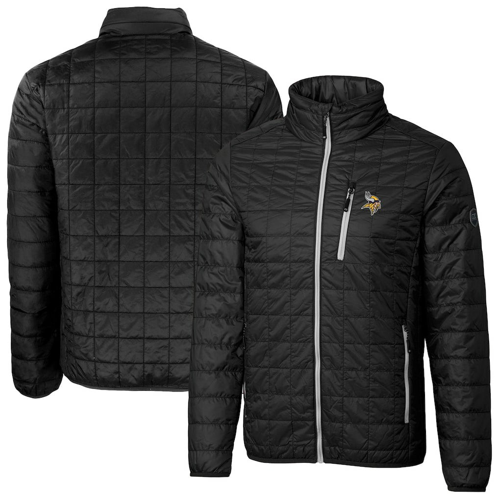 Minnesota Vikings Cutter & Buck Big & Tall Rainier PrimaLoft Eco Insulated Full-Zip Hoodie Puffer Jacket Black | NFL