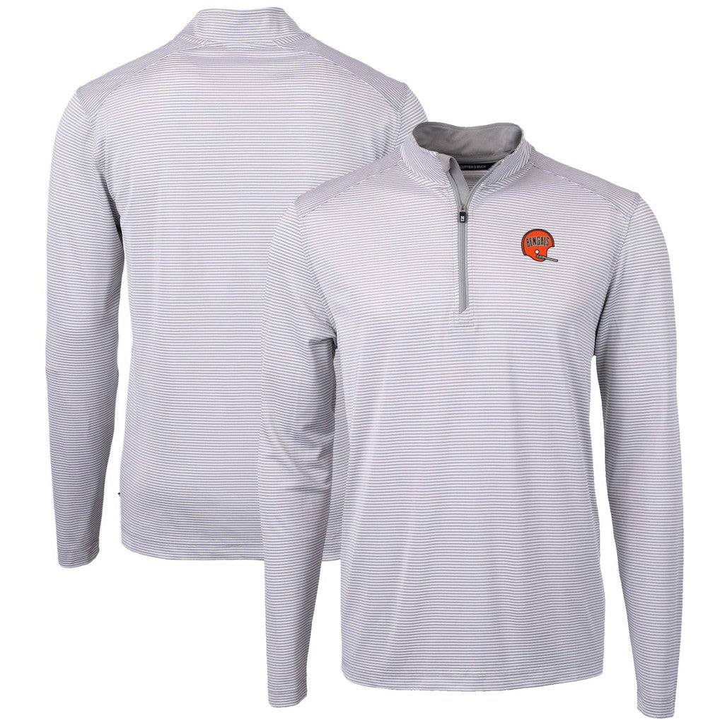 Cincinnati Bengals Cutter & Buck Big & Tall Virtue Eco Pique Micro Stripe Tri-Blend Quarter-Zip Jacket Gray | NFL
