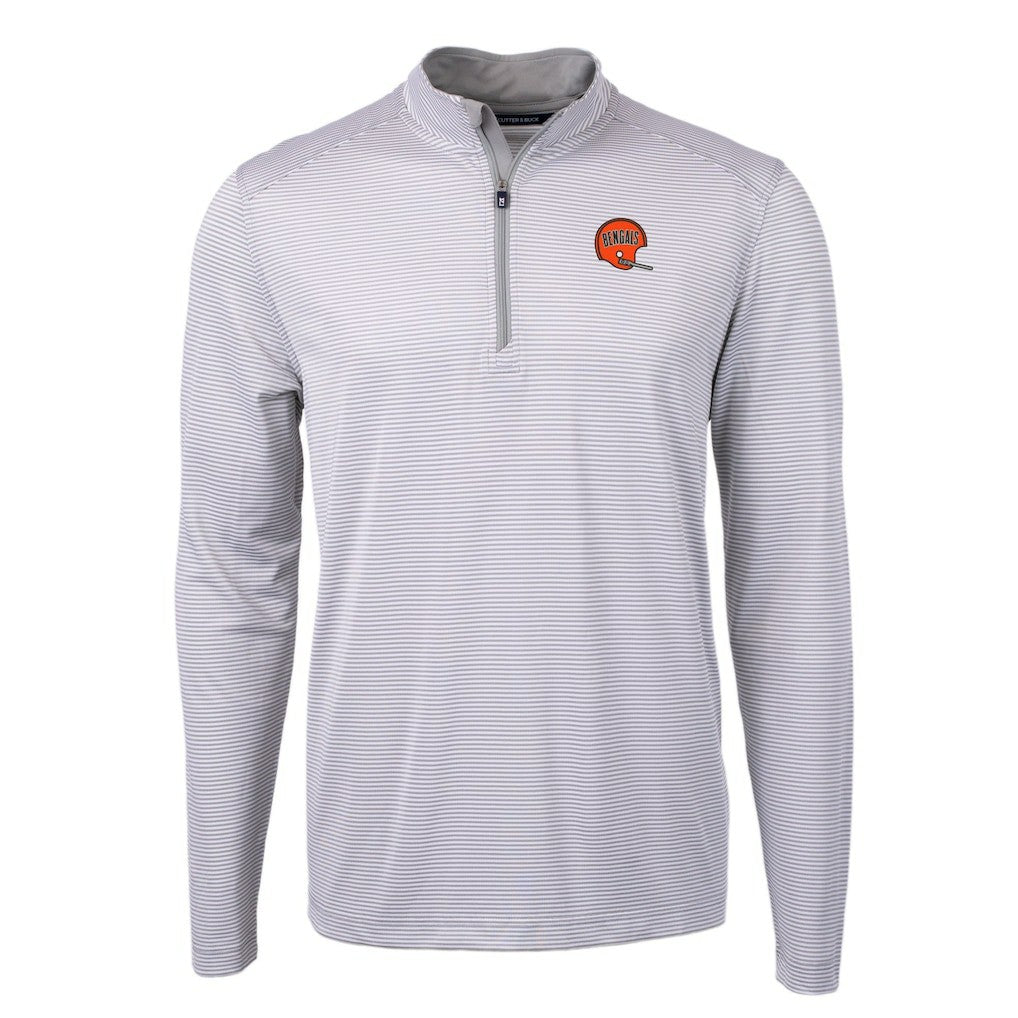 Cincinnati Bengals Cutter & Buck Big & Tall Virtue Eco Pique Micro Stripe Tri-Blend Quarter-Zip Jacket Gray | NFL