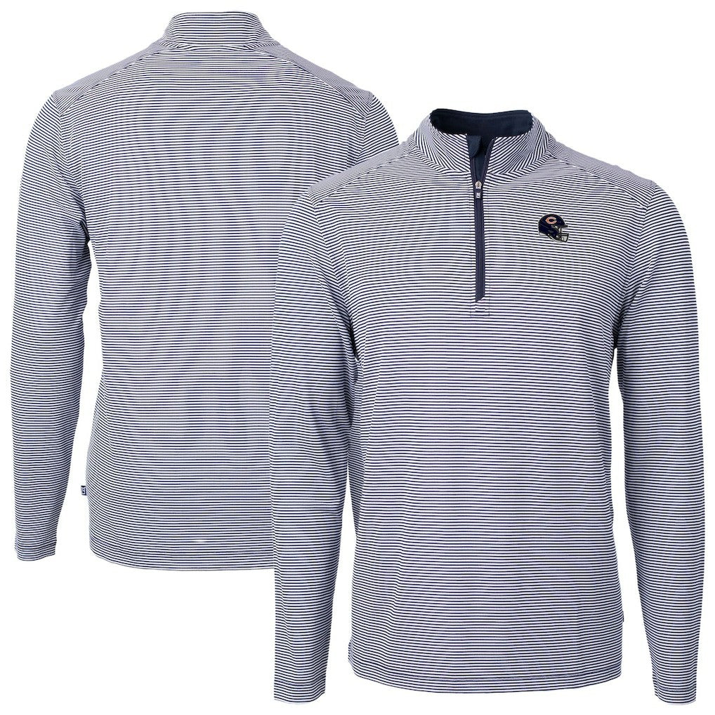 Chicago Bears Cutter & Buck Big & Tall Virtue Eco Pique Micro Stripe Tri-Blend Quarter-Zip Jacket Navy | NFL