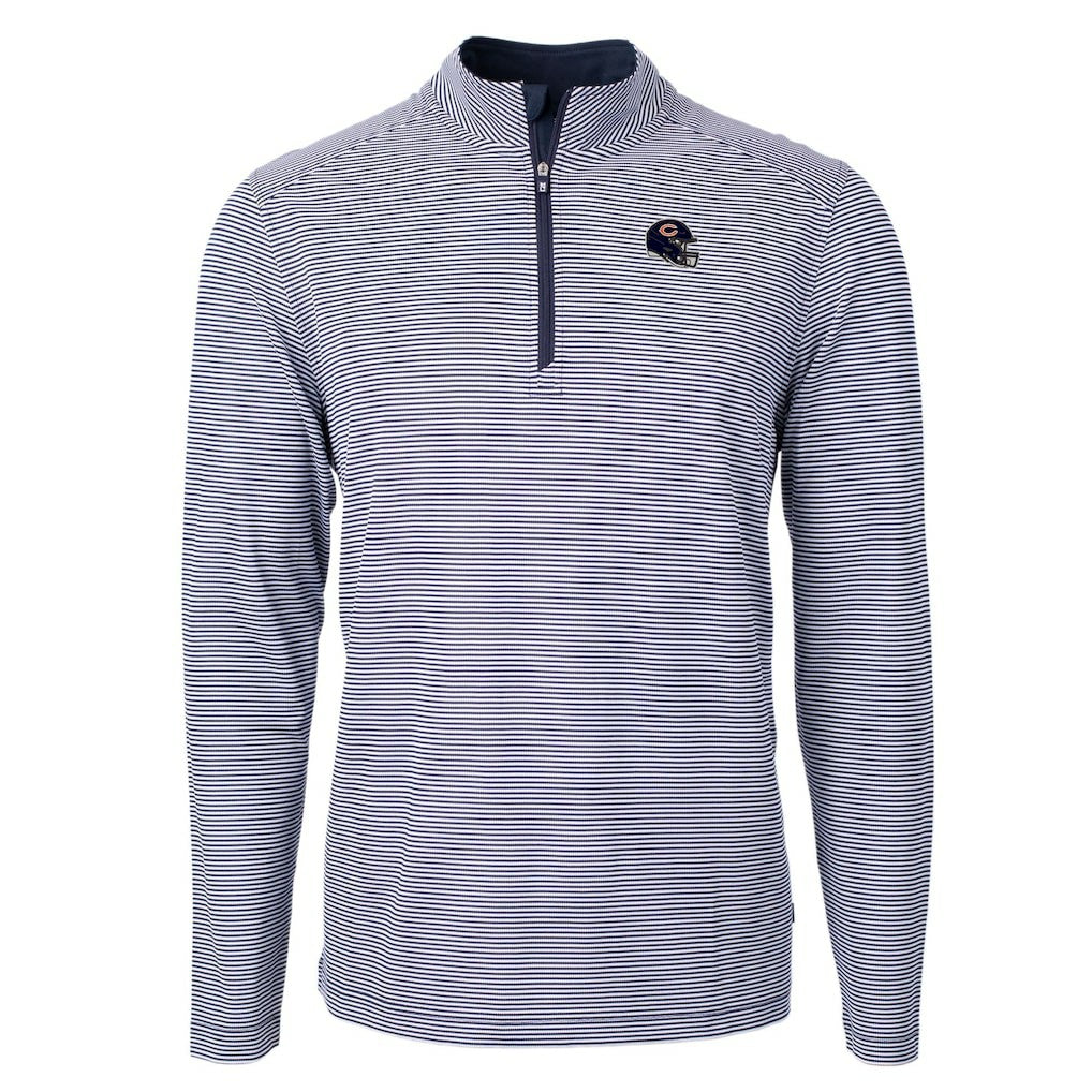 Chicago Bears Cutter & Buck Big & Tall Virtue Eco Pique Micro Stripe Tri-Blend Quarter-Zip Jacket Navy | NFL