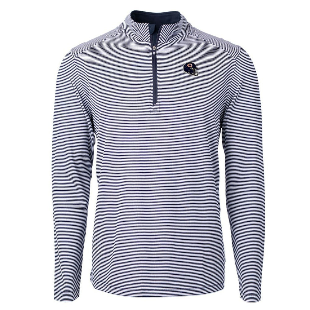 Chicago Bears Cutter & Buck Big & Tall Virtue Eco Pique Micro Stripe Tri-Blend Quarter-Zip Jacket Navy | NFL