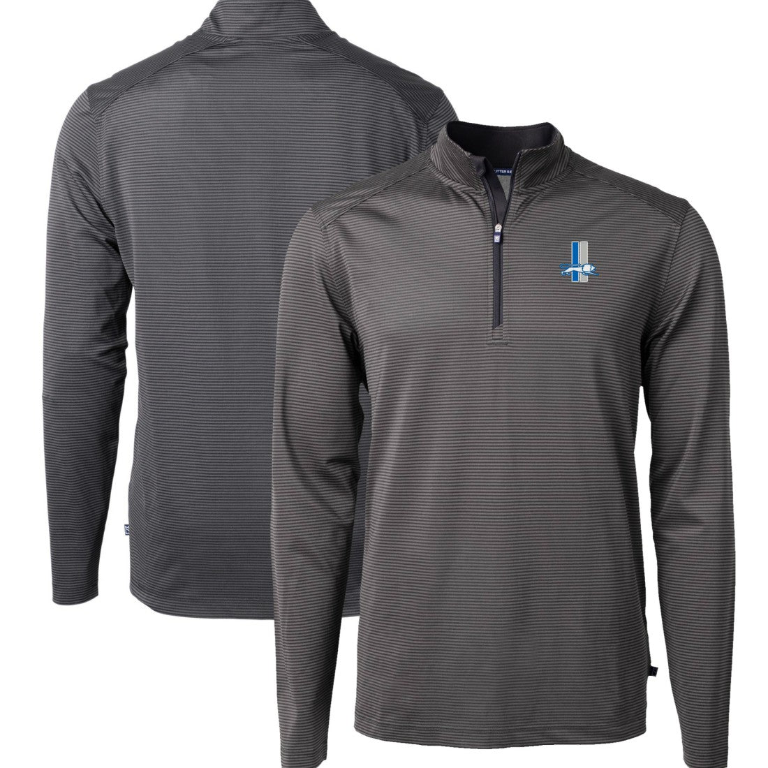 Detroit Lions Cutter & Buck Big & Tall Virtue Eco Pique Micro Stripe Tri-Blend Quarter-Zip Jacket Black | NFL