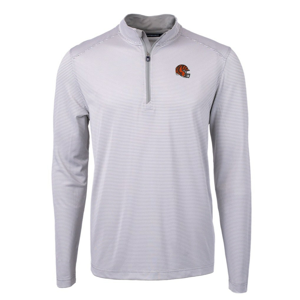 Cincinnati Bengals Cutter & Buck Big & Tall Virtue Eco Pique Micro Stripe Tri-Blend Quarter-Zip Jacket Gray | NFL
