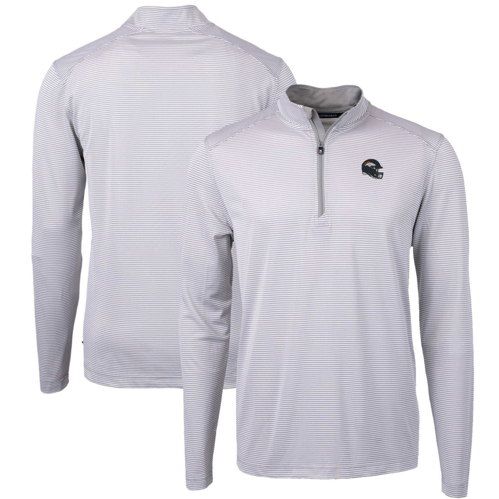 Denver Broncos Cutter & Buck Big & Tall Virtue Eco Pique Micro Stripe Tri-Blend Quarter-Zip Jacket Gray | NFL