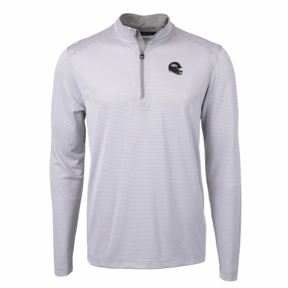 Denver Broncos Cutter & Buck Big & Tall Virtue Eco Pique Micro Stripe Tri-Blend Quarter-Zip Jacket Gray | NFL