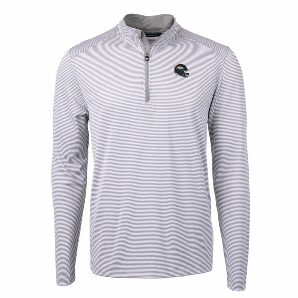 Denver Broncos Cutter & Buck Big & Tall Virtue Eco Pique Micro Stripe Tri-Blend Quarter-Zip Jacket Gray | NFL