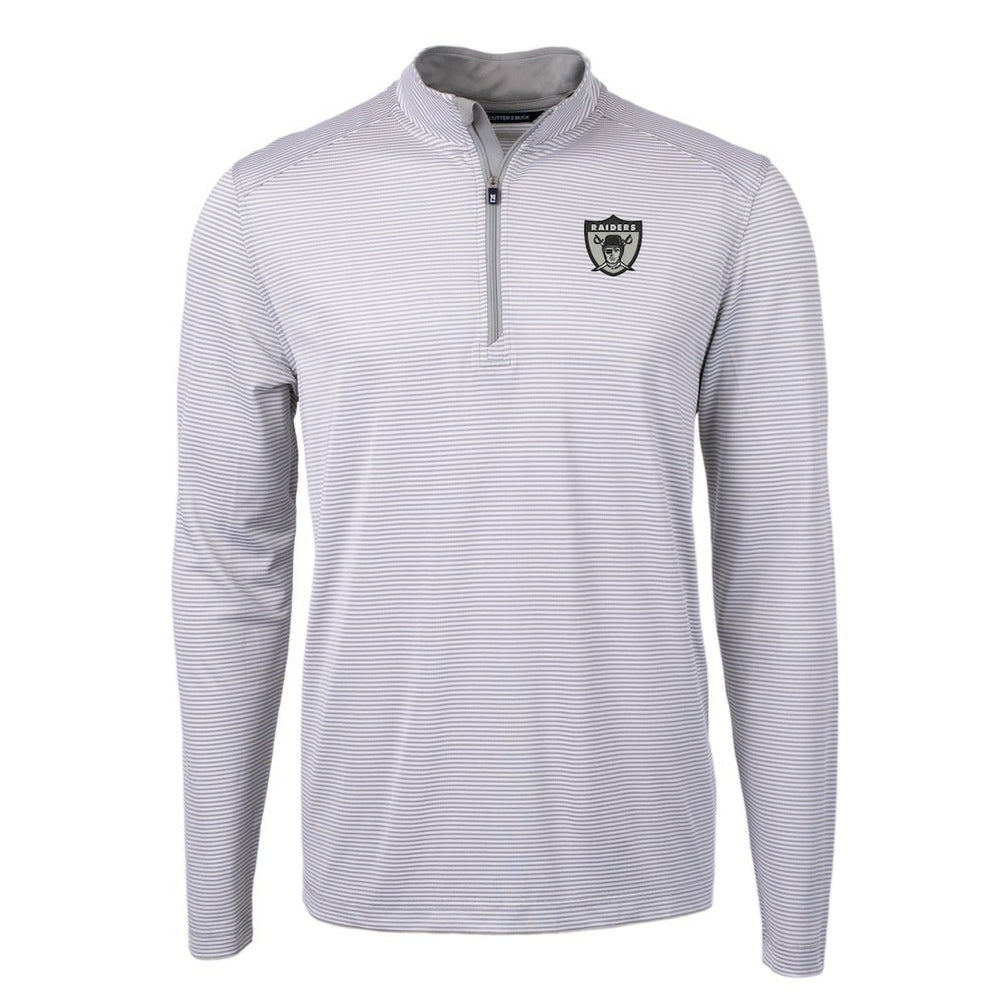 Las Vegas Raiders Cutter & Buck Big & Tall Virtue Eco Pique Micro Stripe Tri-Blend Quarter-Zip Jacket Gray | NFL