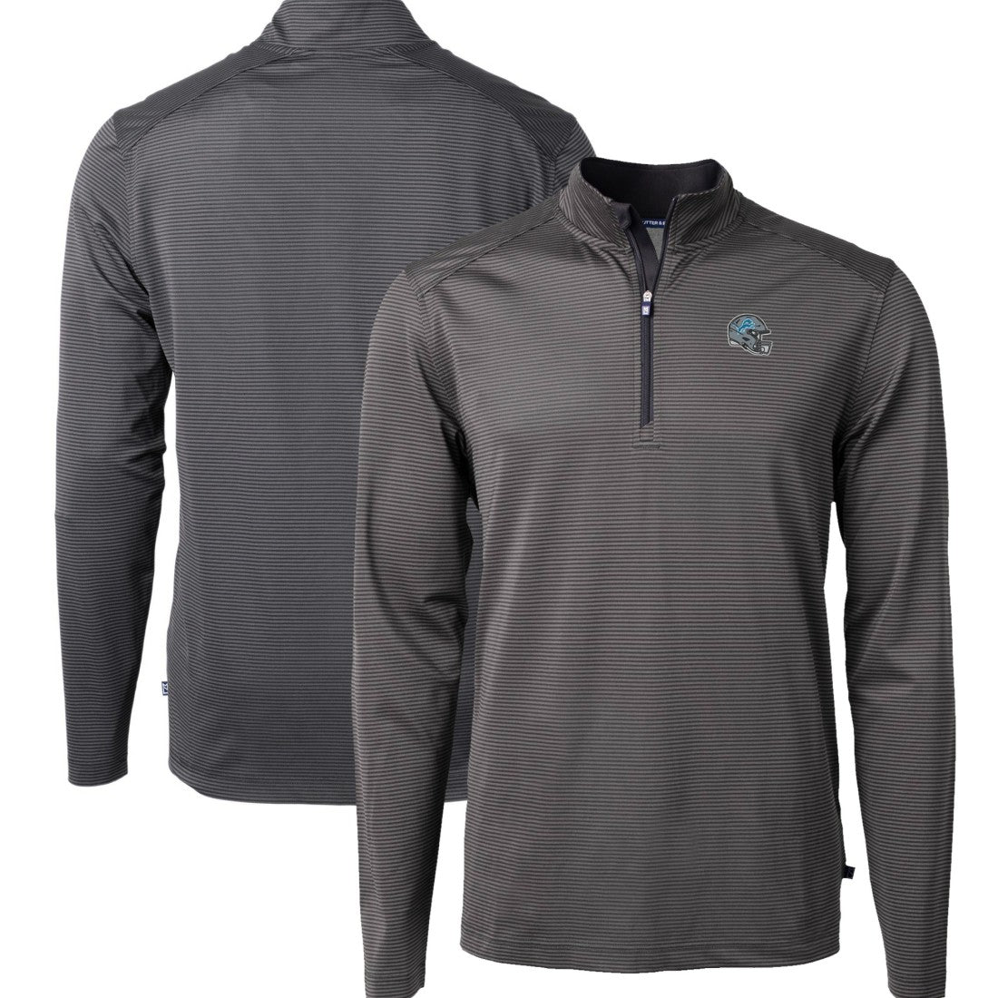 Detroit Lions Cutter & Buck Big & Tall Virtue Eco Pique Micro Stripe Tri-Blend Quarter-Zip Jacket Black | NFL