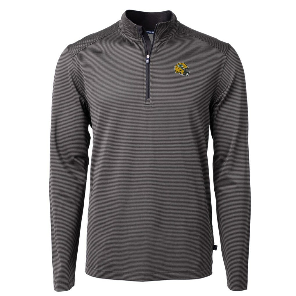 Green Bay Packers Cutter & Buck Big & Tall Virtue Eco Pique Micro Stripe Tri-Blend Quarter-Zip Jacket Black | NFL