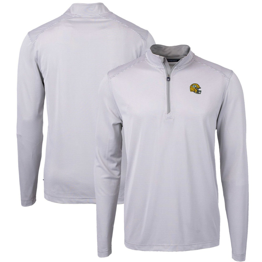 Green Bay Packers Cutter & Buck Big & Tall Virtue Eco Pique Micro Stripe Tri-Blend Quarter-Zip Jacket Gray | NFL