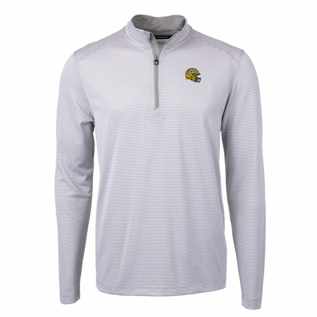 Green Bay Packers Cutter & Buck Big & Tall Virtue Eco Pique Micro Stripe Tri-Blend Quarter-Zip Jacket Gray | NFL