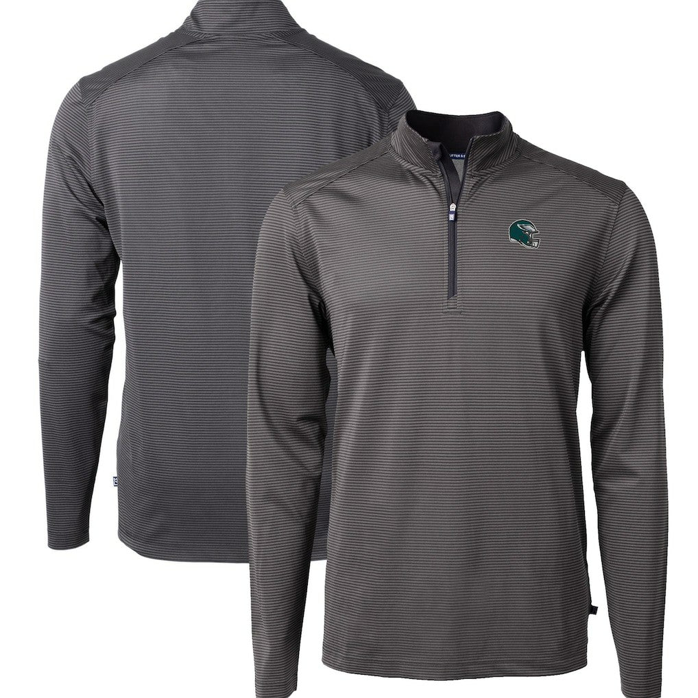 Philadelphia Eagles Cutter & Buck Big & Tall Virtue Eco Pique Micro Stripe Tri-Blend Quarter-Zip Jacket Black | NFL
