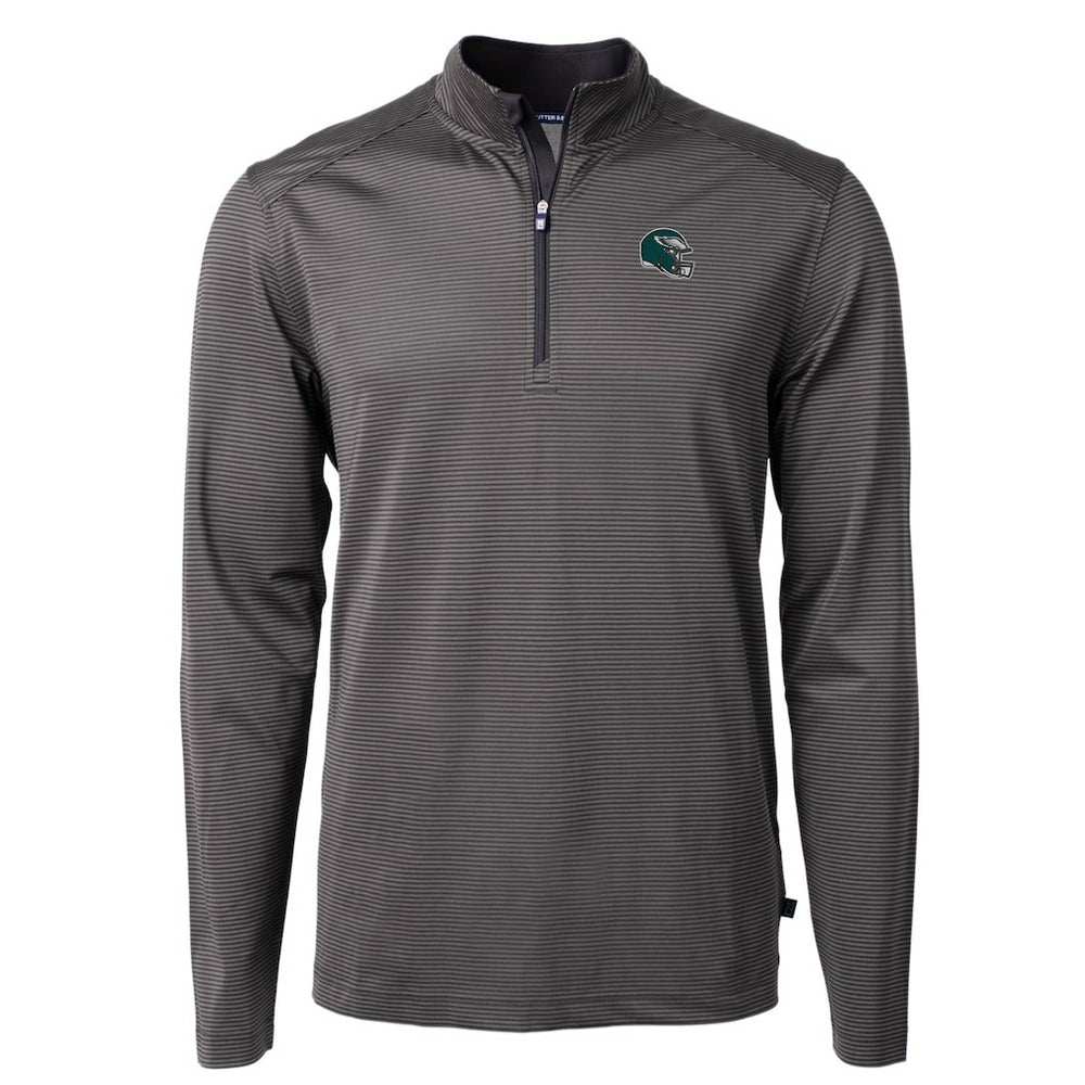 Philadelphia Eagles Cutter & Buck Big & Tall Virtue Eco Pique Micro Stripe Tri-Blend Quarter-Zip Jacket Black | NFL