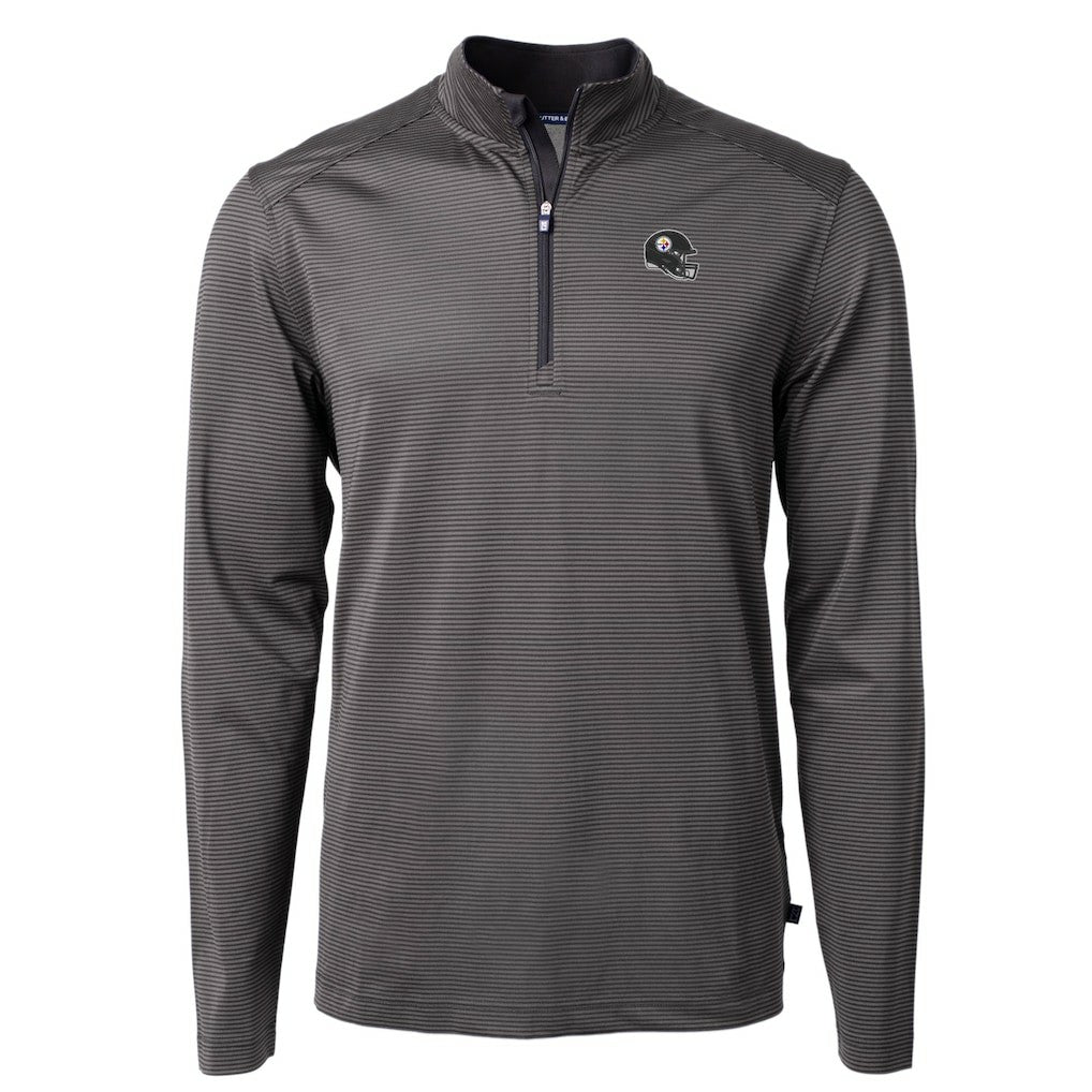 Pittsburgh Steelers Cutter & Buck Big & Tall Virtue Eco Pique Micro Stripe Tri-Blend Quarter-Zip Jacket Black | NFL