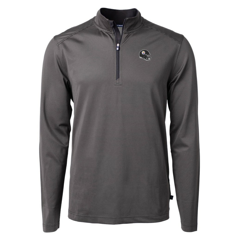 Pittsburgh Steelers Cutter & Buck Big & Tall Virtue Eco Pique Micro Stripe Tri-Blend Quarter-Zip Jacket Black | NFL