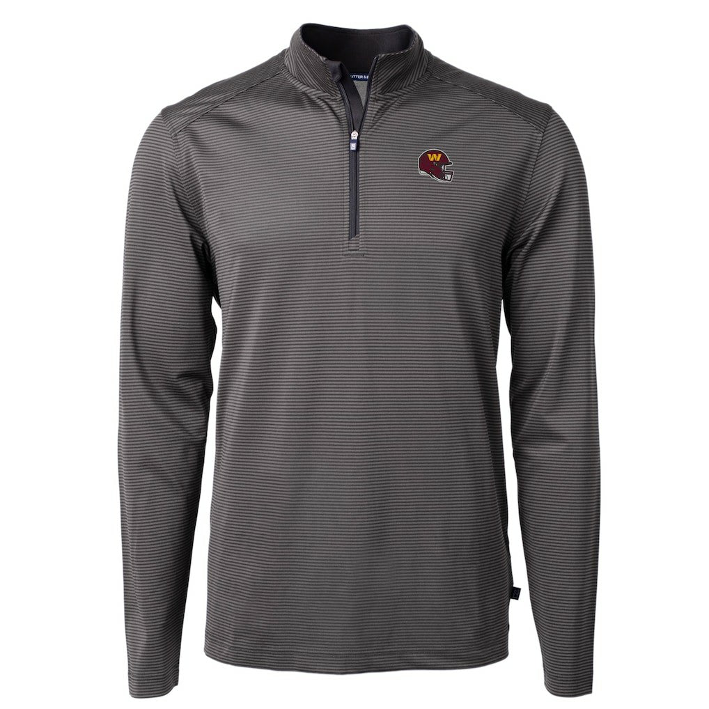 Washington Commanders Cutter & Buck Big & Tall Virtue Eco Pique Micro Stripe Tri-Blend Quarter-Zip Jacket Black | NFL