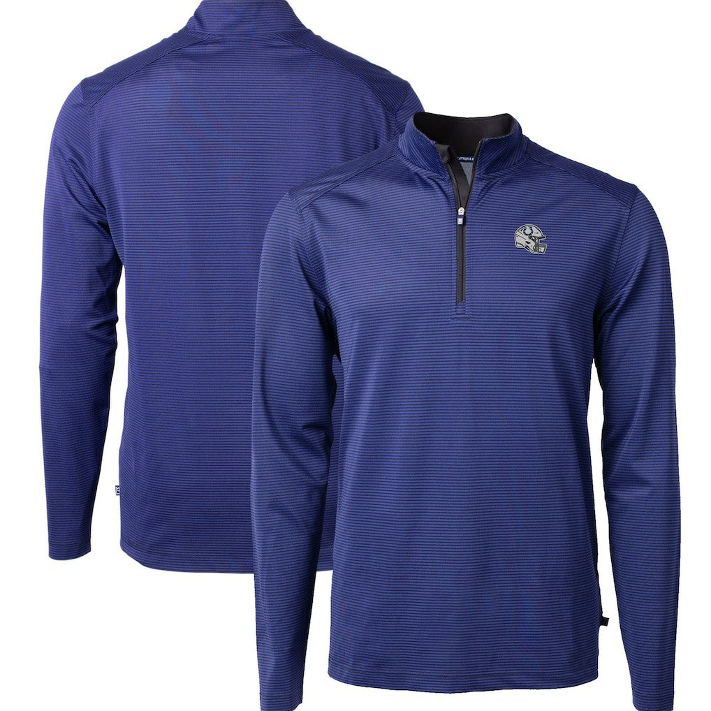 Indianapolis Colts Cutter & Buck Big & Tall Virtue Eco Pique Micro Stripe Tri-Blend Quarter-Zip Jacket Royal | NFL