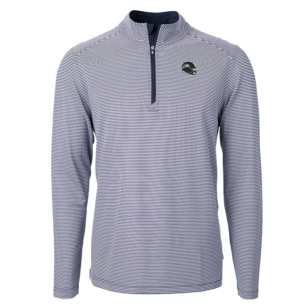 Seattle Seahawks Cutter & Buck Big & Tall Virtue Eco Pique Micro Stripe Tri-Blend Quarter-Zip Jacket College Navy | NFL