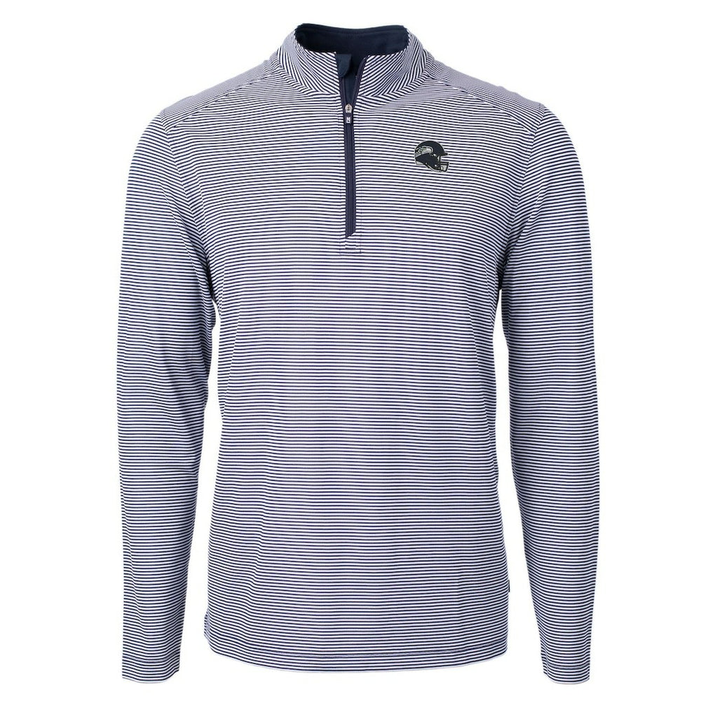 Seattle Seahawks Cutter & Buck Big & Tall Virtue Eco Pique Micro Stripe Tri-Blend Quarter-Zip Jacket College Navy | NFL