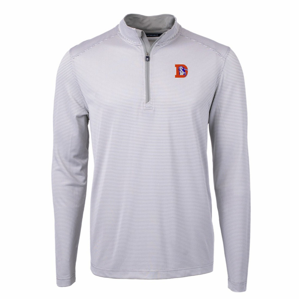 Denver Broncos Cutter & Buck Big & Tall Virtue Eco Pique Micro Stripe Tri-Blend Quarter-Zip Jacket Gray | NFL