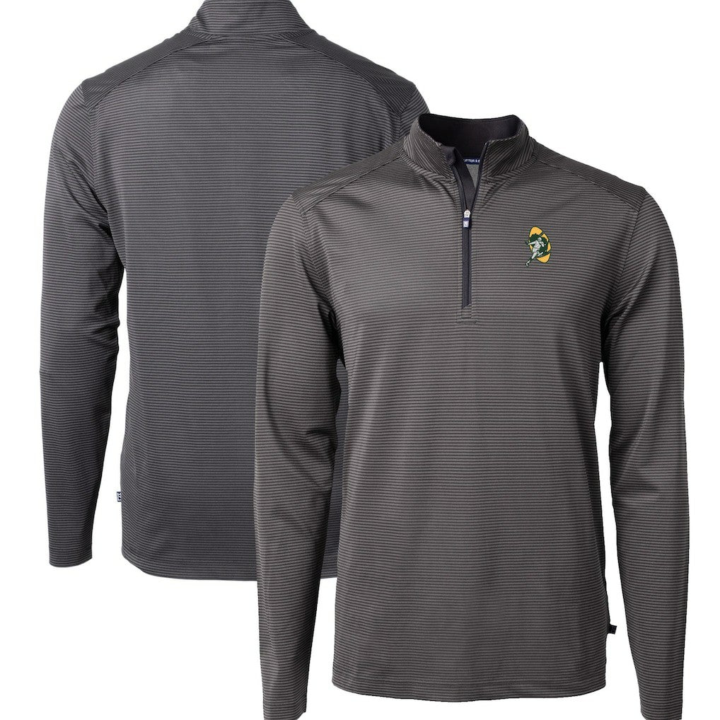 Green Bay Packers Cutter & Buck Big & Tall Virtue Eco Pique Micro Stripe Tri-Blend Quarter-Zip Jacket Black | NFL