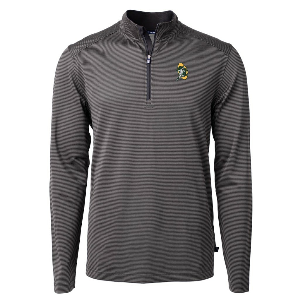 Green Bay Packers Cutter & Buck Big & Tall Virtue Eco Pique Micro Stripe Tri-Blend Quarter-Zip Jacket Black | NFL