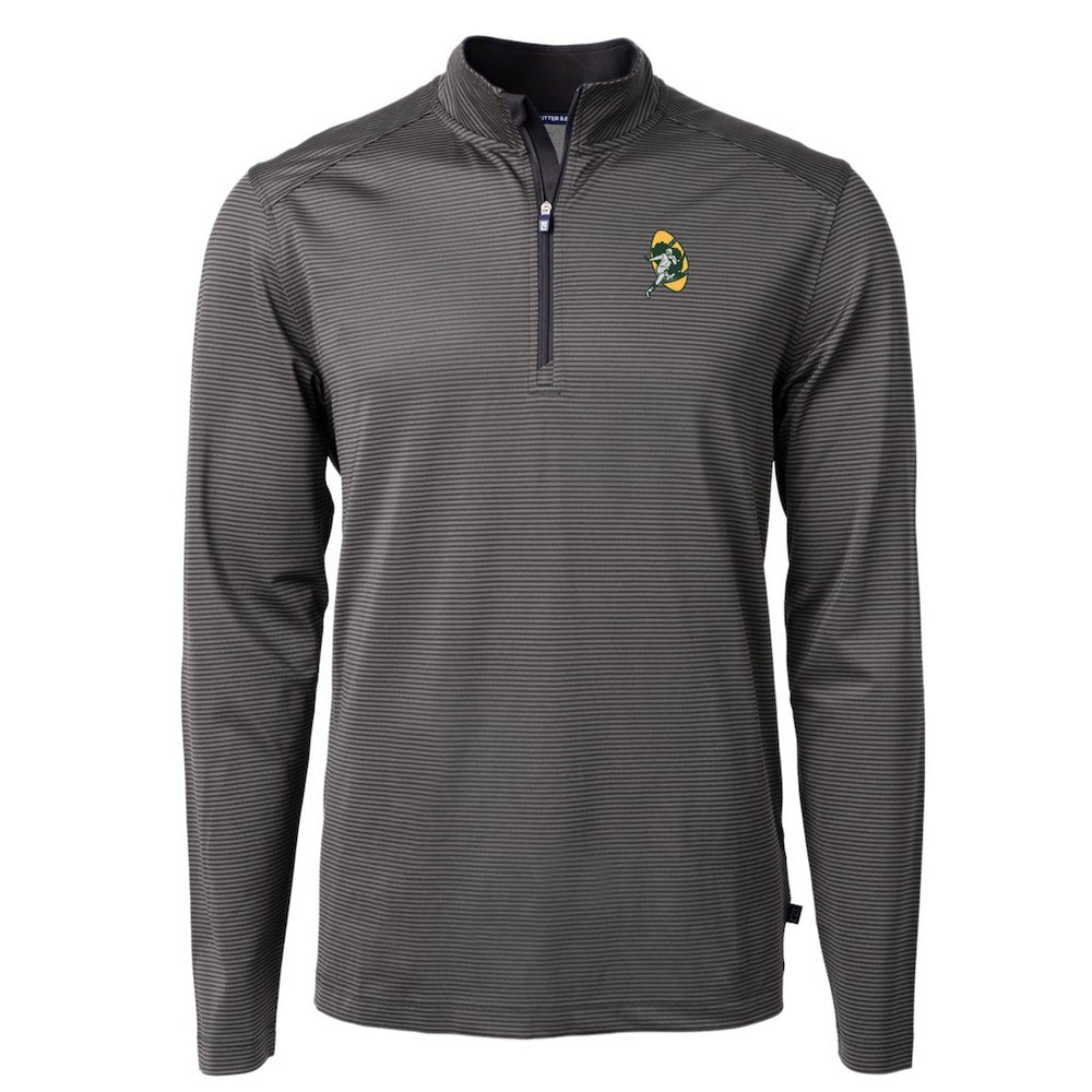 Green Bay Packers Cutter & Buck Big & Tall Virtue Eco Pique Micro Stripe Tri-Blend Quarter-Zip Jacket Black | NFL