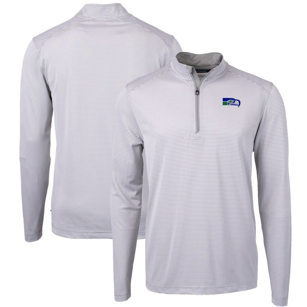 Seattle Seahawks Cutter & Buck Big & Tall Virtue Eco Pique Micro Stripe Tri-Blend Quarter-Zip Jacket Gray | NFL