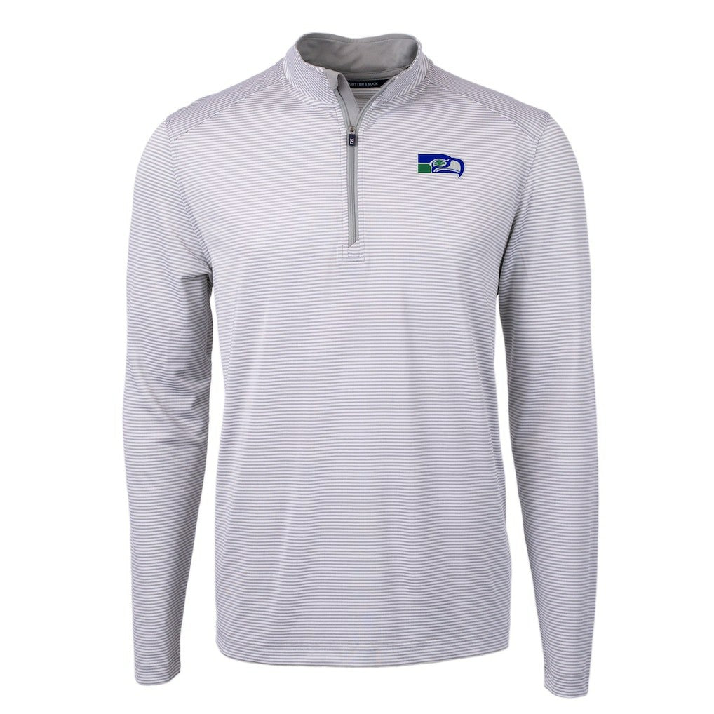 Seattle Seahawks Cutter & Buck Big & Tall Virtue Eco Pique Micro Stripe Tri-Blend Quarter-Zip Jacket Gray | NFL