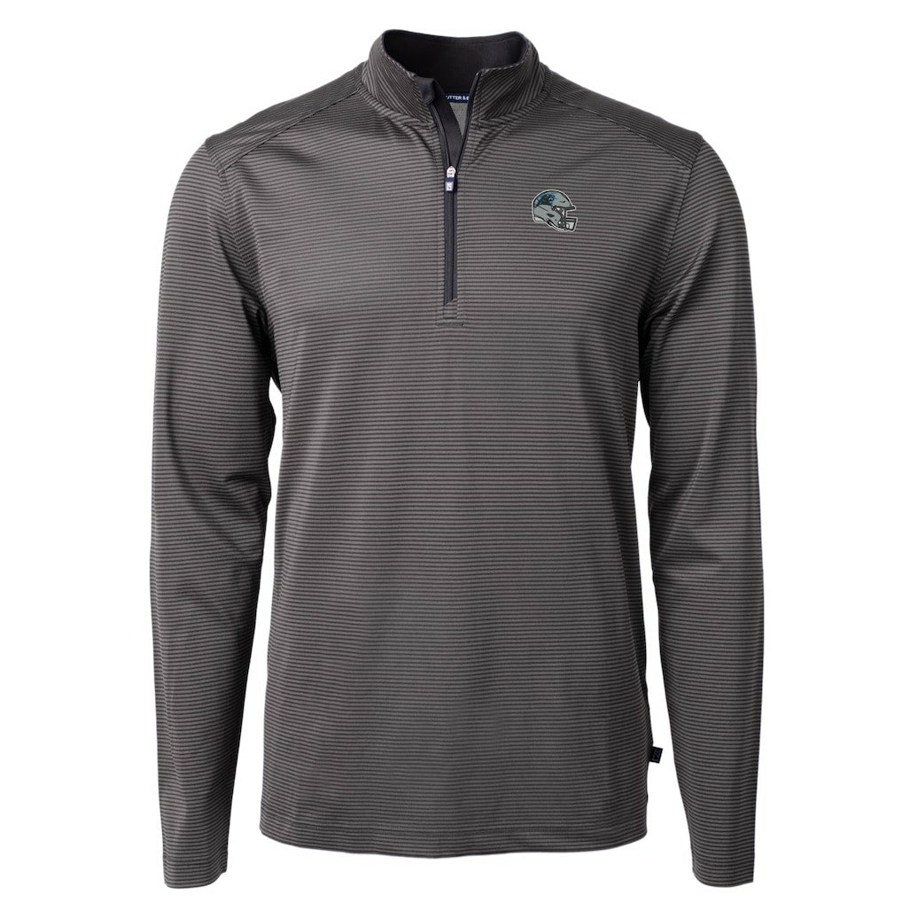 Carolina Panthers Cutter & Buck Big & Tall Virtue Eco Pique Micro Stripe Tri-Blend Quarter-Zip Jacket Black | NFL