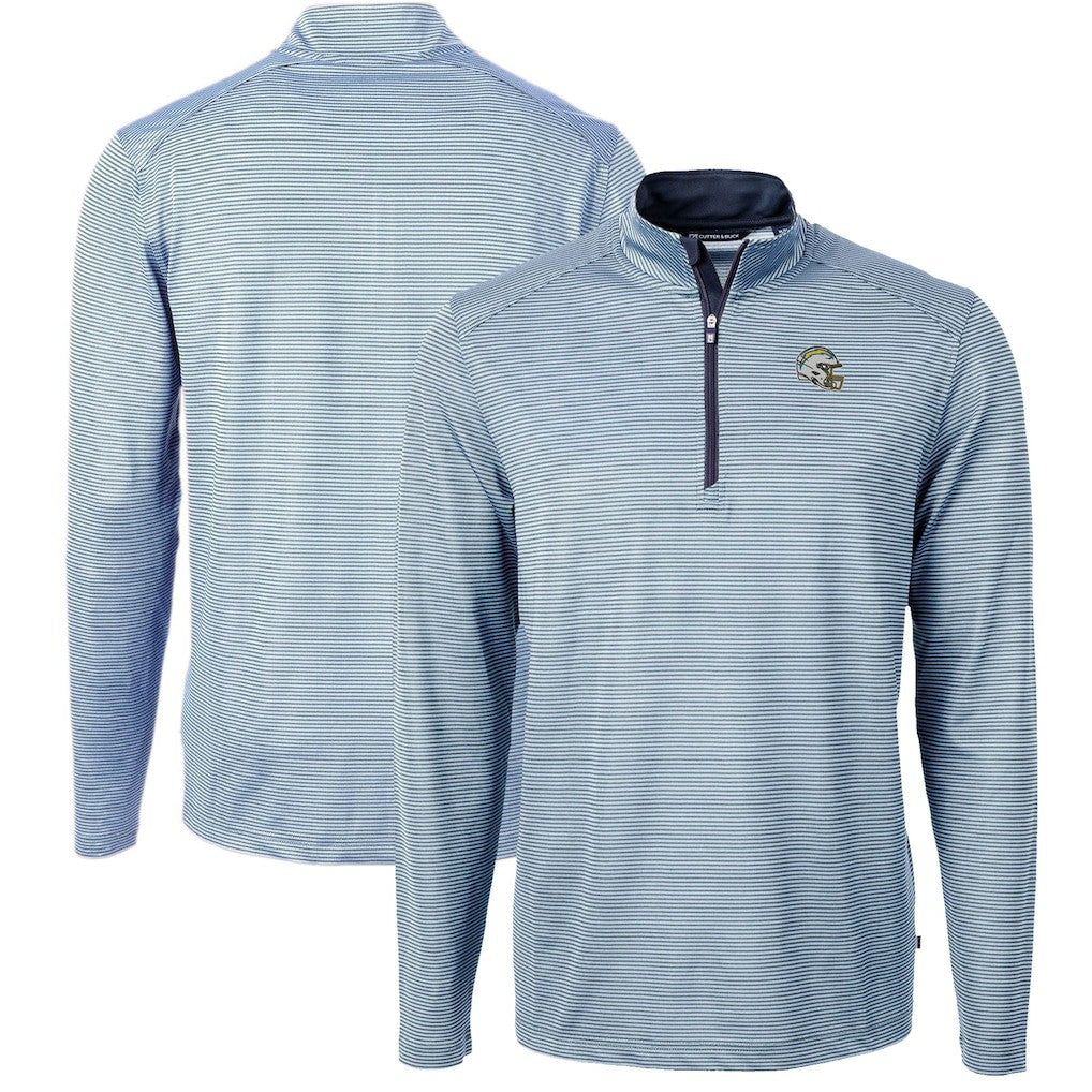 Los Angeles Chargers Cutter & Buck Big & Tall Virtue Eco Pique Micro Stripe Tri-Blend Quarter-Zip Jacket Powder Blue | NFL