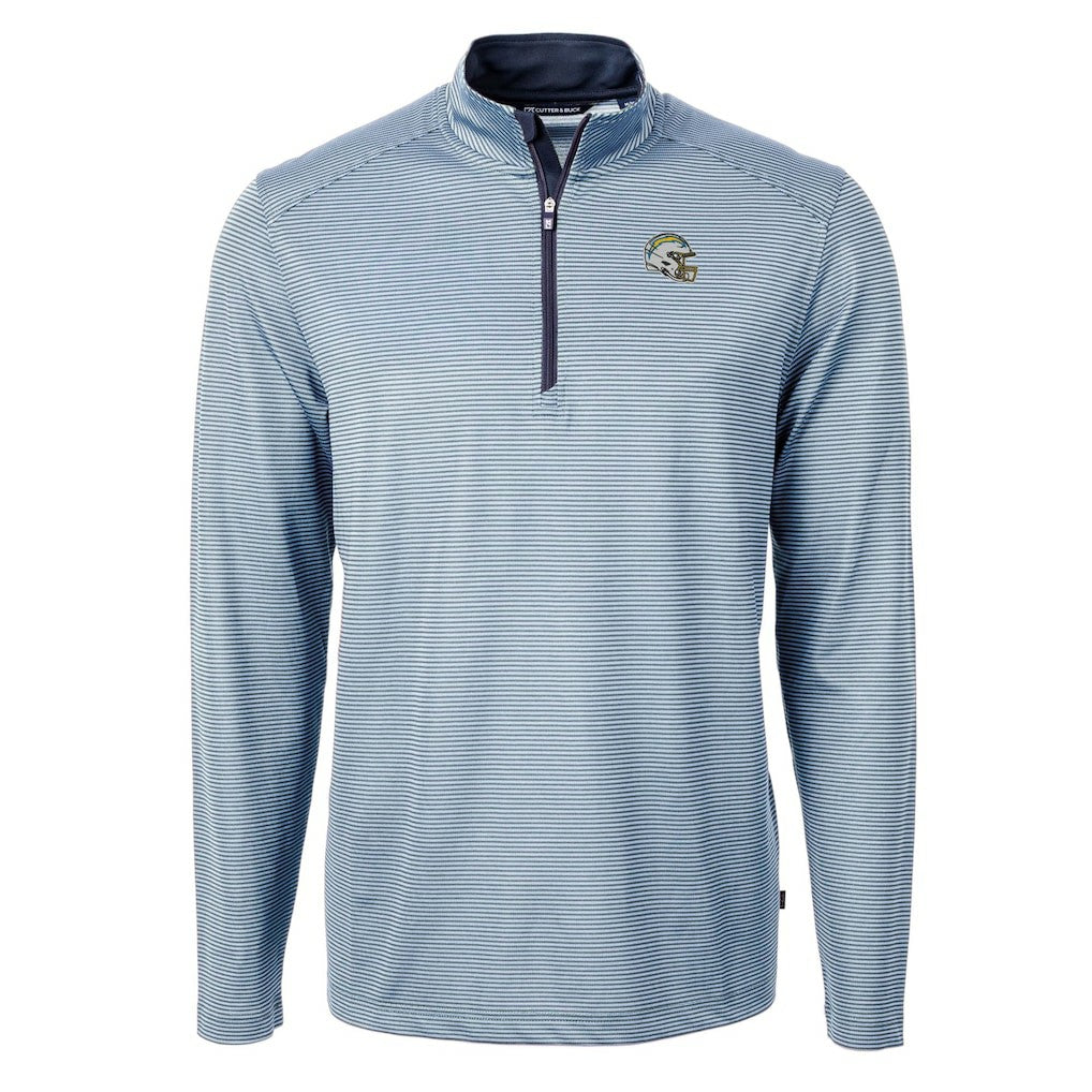 Los Angeles Chargers Cutter & Buck Big & Tall Virtue Eco Pique Micro Stripe Tri-Blend Quarter-Zip Jacket Powder Blue | NFL