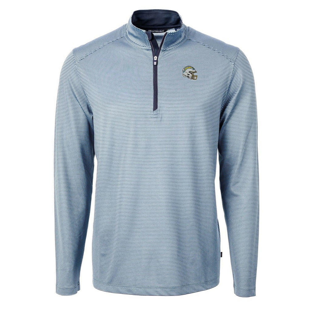 Los Angeles Chargers Cutter & Buck Big & Tall Virtue Eco Pique Micro Stripe Tri-Blend Quarter-Zip Jacket Powder Blue | NFL