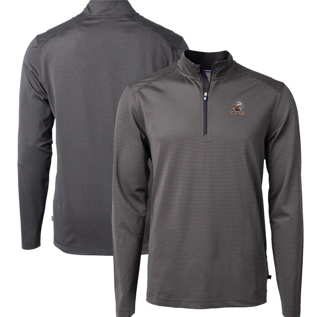 Cleveland Browns Cutter & Buck Big & Tall Virtue Eco Pique Micro Stripe Tri-Blend Quarter-Zip Jacket Black | NFL