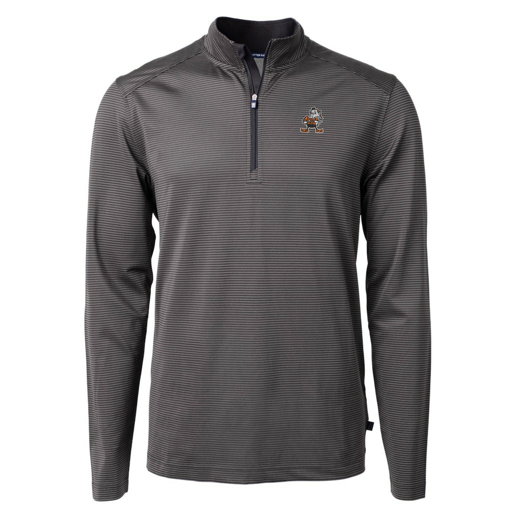 Cleveland Browns Cutter & Buck Big & Tall Virtue Eco Pique Micro Stripe Tri-Blend Quarter-Zip Jacket Black | NFL
