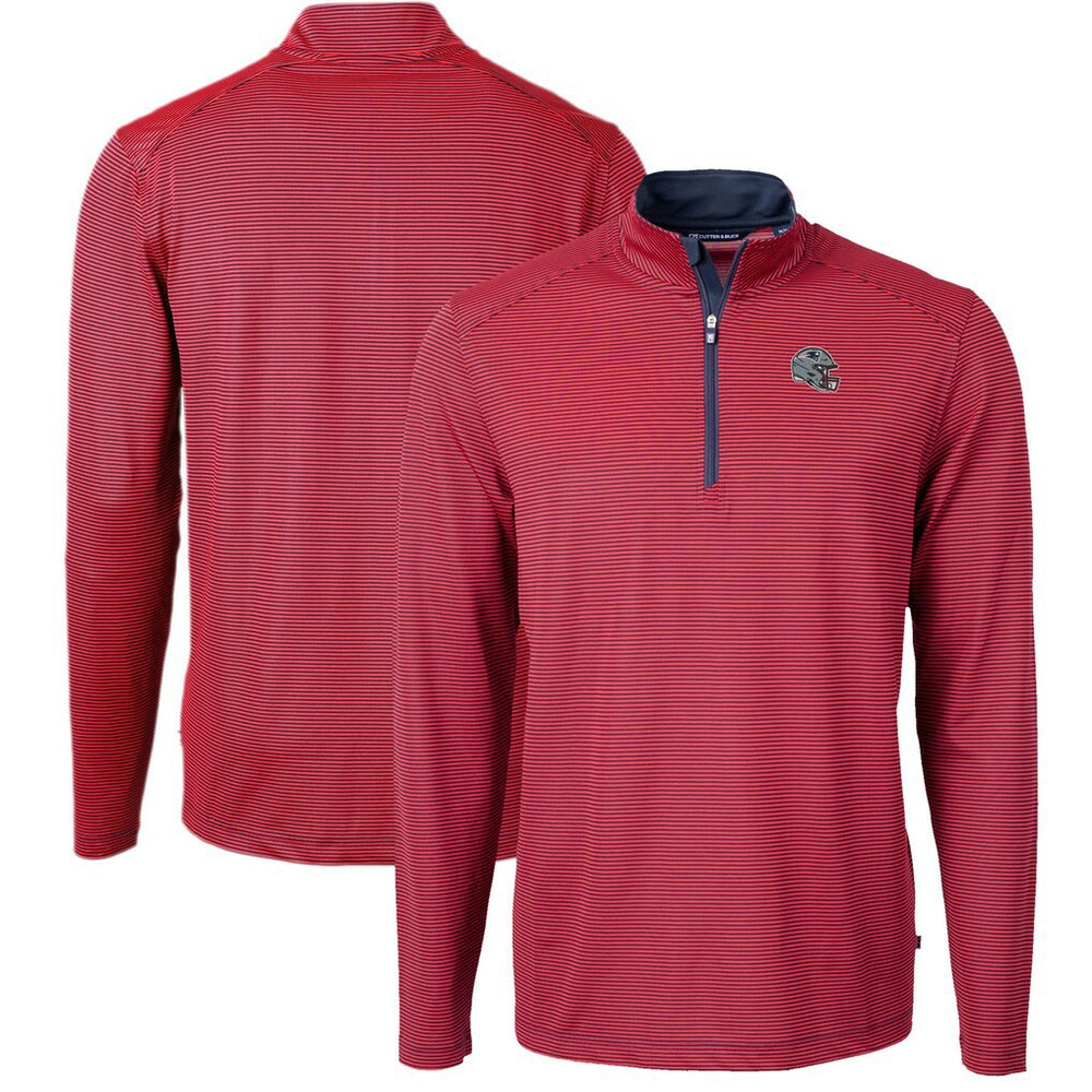 New England Patriots Cutter & Buck Big & Tall Virtue Eco Pique Micro Stripe Tri-Blend Quarter-Zip Jacket Red | NFL