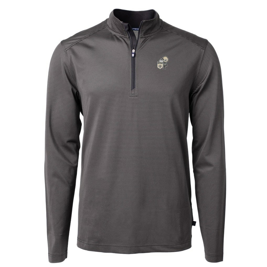 New Orleans Saints Cutter & Buck Big & Tall Virtue Eco Pique Micro Stripe Tri-Blend Quarter-Zip Jacket Black | NFL