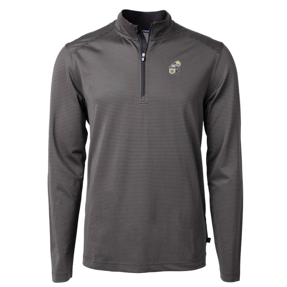 New Orleans Saints Cutter & Buck Big & Tall Virtue Eco Pique Micro Stripe Tri-Blend Quarter-Zip Jacket Black | NFL