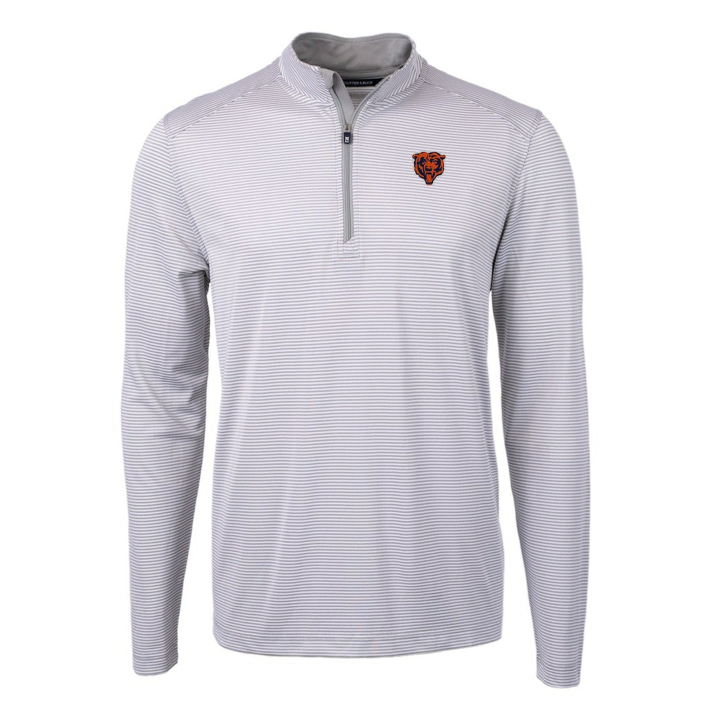Chicago Bears Cutter & Buck Big & Tall Virtue Eco Pique Micro Stripe Tri-Blend Quarter-Zip Jacket Gray | NFL