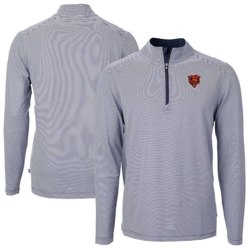 Chicago Bears Cutter & Buck Big & Tall Virtue Eco Pique Micro Stripe Tri-Blend Quarter-Zip Jacket Navy | NFL