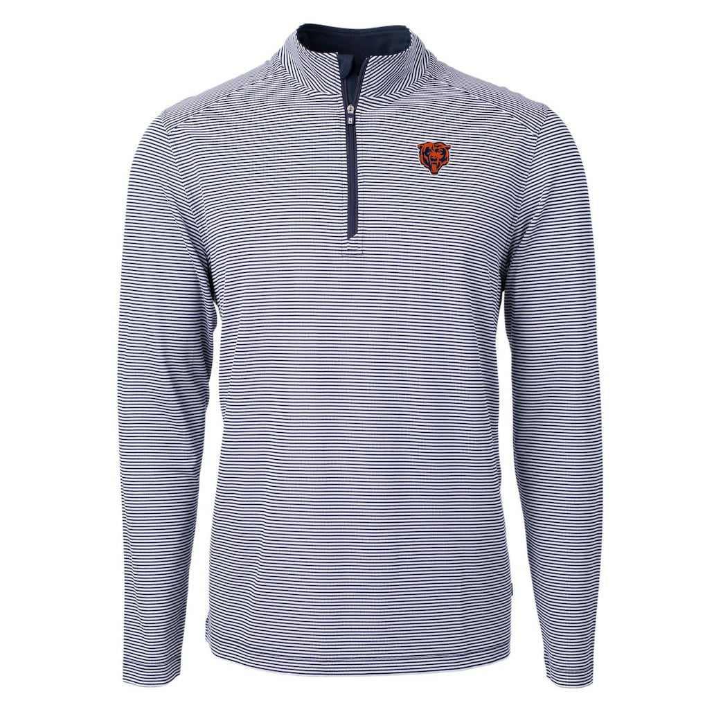 Chicago Bears Cutter & Buck Big & Tall Virtue Eco Pique Micro Stripe Tri-Blend Quarter-Zip Jacket Navy | NFL