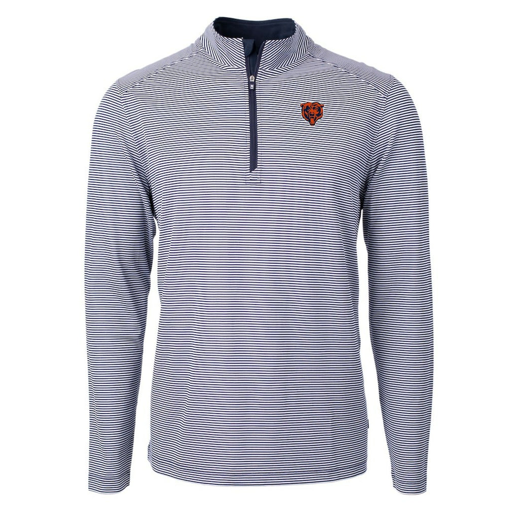 Chicago Bears Cutter & Buck Big & Tall Virtue Eco Pique Micro Stripe Tri-Blend Quarter-Zip Jacket Navy | NFL