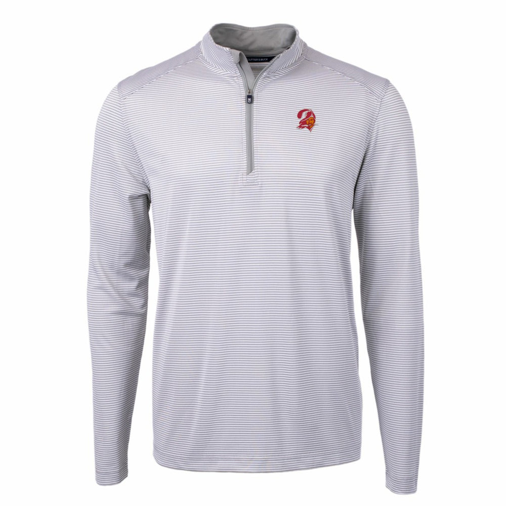 Tampa Bay Buccaneers Cutter & Buck Big & Tall Virtue Eco Pique Micro Stripe Tri-Blend Quarter-Zip Jacket Gray | NFL