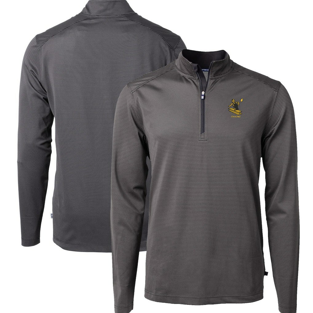 Pittsburgh Steelers Cutter & Buck Big & Tall Virtue Eco Pique Micro Stripe Tri-Blend Quarter-Zip Jacket Black | NFL